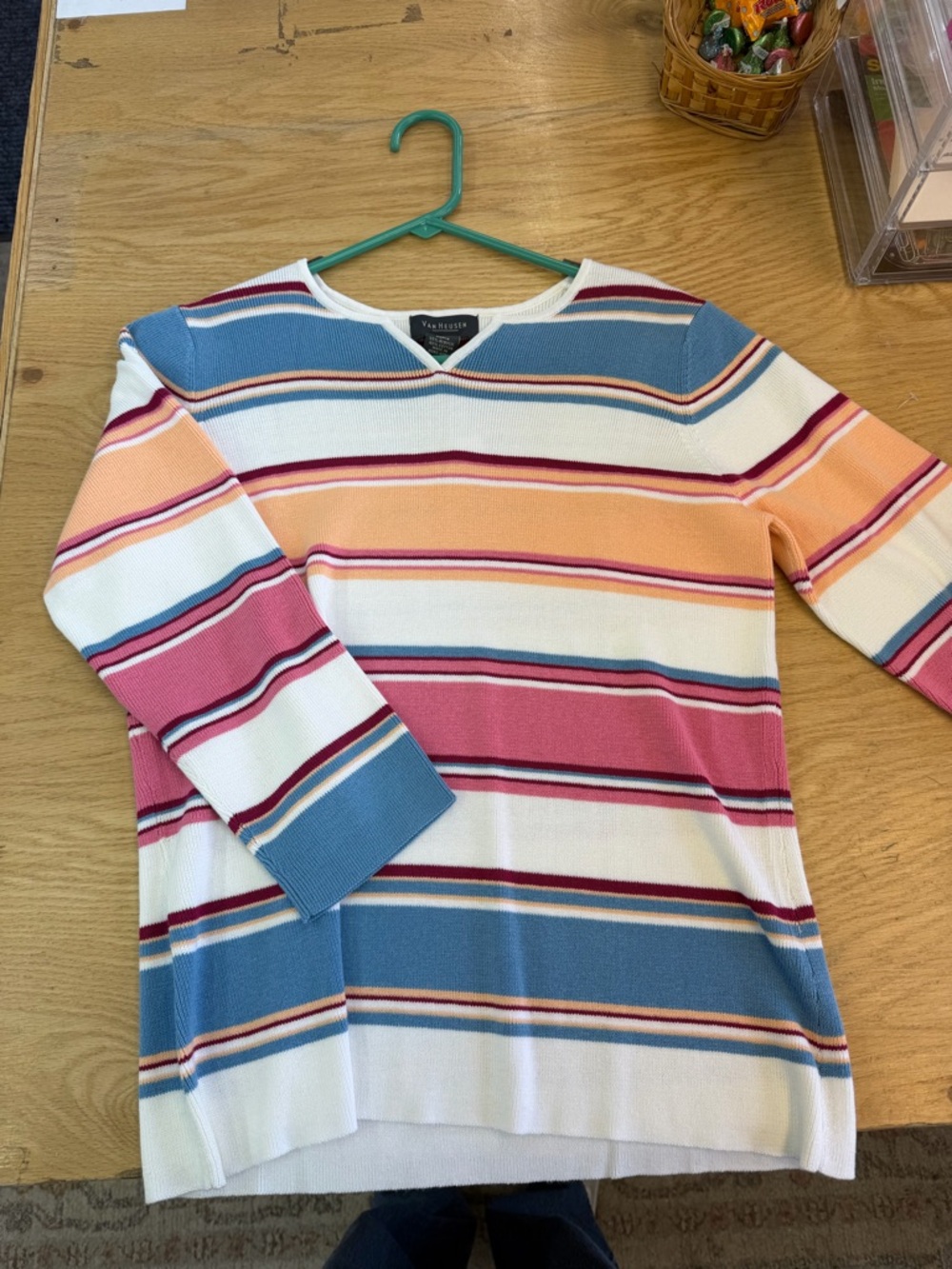 Van Heusen Striped V-Neck Sweater - White, Blue, Peach, Burgundy